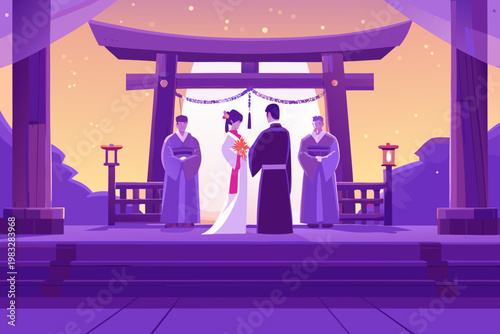 Traditional japanese wedding ceremony with elegant