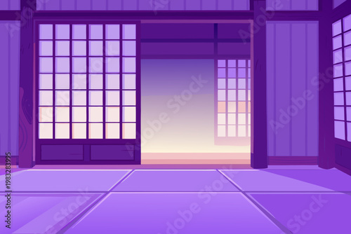 Traditional paper sliding door interior with minim