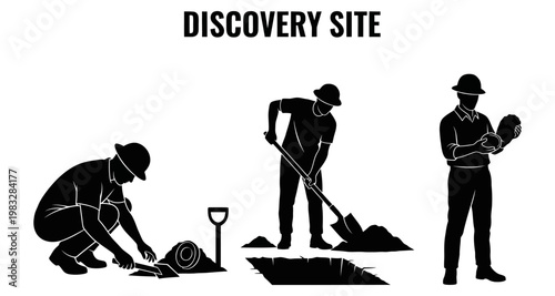 Archaeologists excavating a discovery site with digging and artifact handling during an outdoor dig
