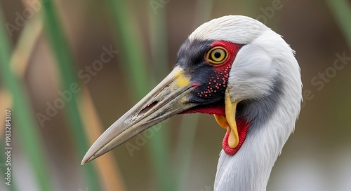 Close-up of a Wattled Cranes Head in Natural Habitat.