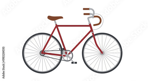 Red bicycle with brown seat.