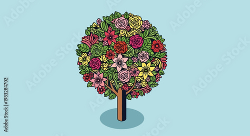 Colorful Tree with Many Flowers.