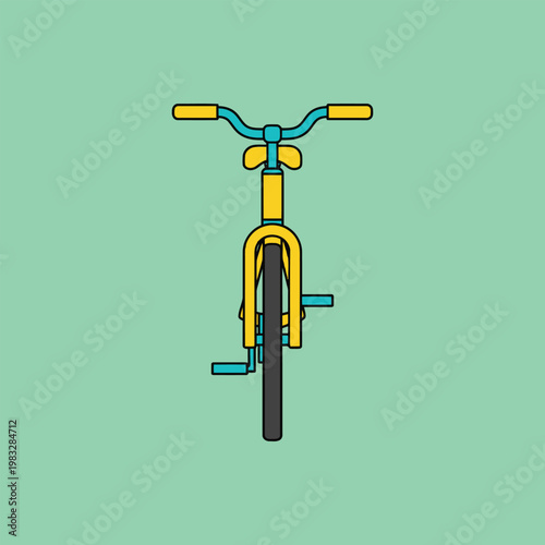 Vector colorful illustration of a bicycle with yellow and teal parts on green background