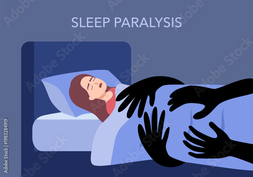 Sleep paralysis. Woman cannot move and screams due to sleep paralysis.