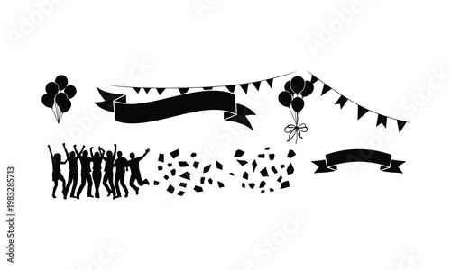 Vector silhouette elements for party, celebration, and festive occasion illustration.