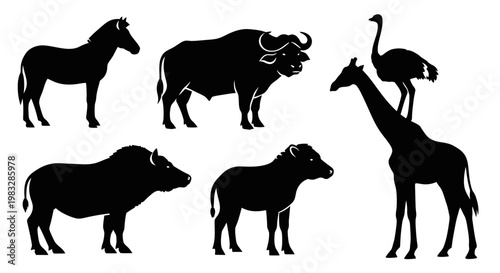 African Safari Animals Silhouettes Collection Vector Set