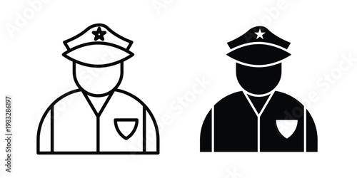 Police man icon Flat and linear stroke vector design isolated illustration.