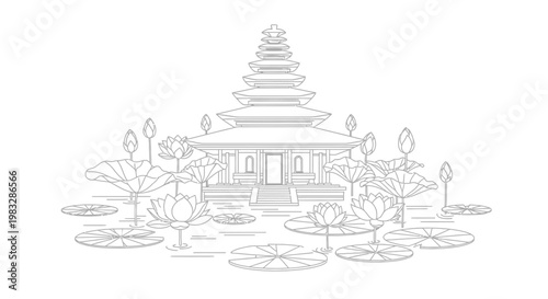 Buddhist temple with pagoda roof.