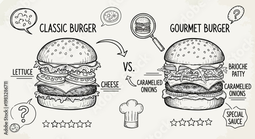 Gourmet Burger vs Classic Burger Comparison.