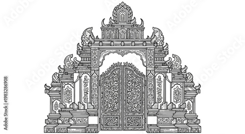 Intricate Hindu Temple Entrance Gate Architecture.