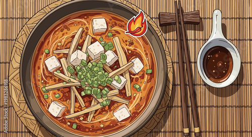 Delicious bowl of spicy noodles.