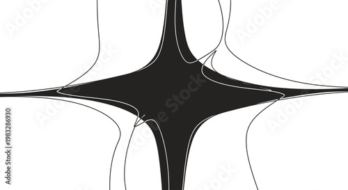 Black abstract shape with lines.