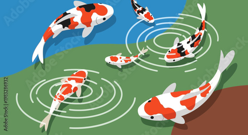 Colorful Koi Fish Swimming Together.