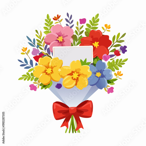 Geschenkstrauß mit Schleife und Karte