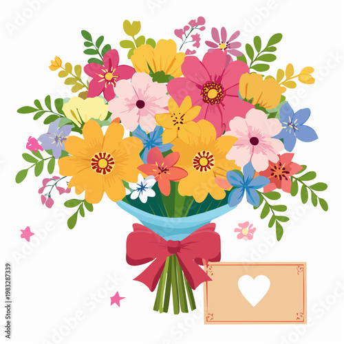 Geschenkstrauß mit Schleife und Karte