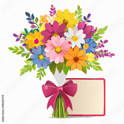 Geschenkstrauß mit Schleife und Karte