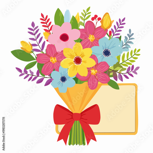 Geschenkstrauß mit Schleife und Karte