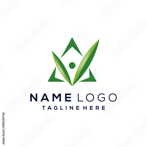 Free Download Initial letter A green leaf and human happy logo design - GFXLoad