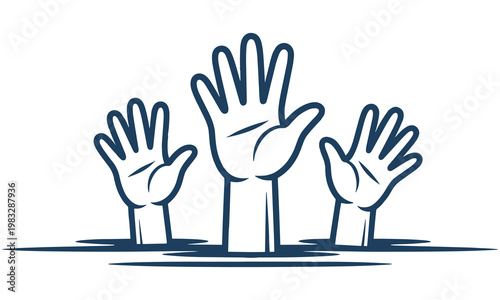 Photos Three hands raised in distress from water, symbolizing help and emergency