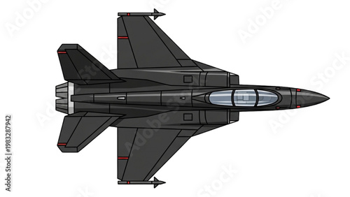 Top view of a vector 2D CAD designed fighter jet aircraft