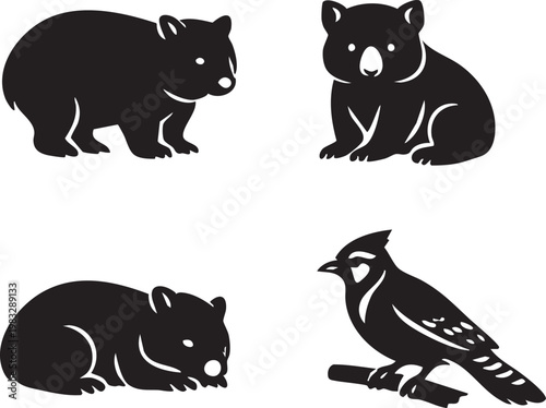 Wombat Duo: Two adorable wombats stand together, their simple, yet charming, design creates a sense of companionship and delight.