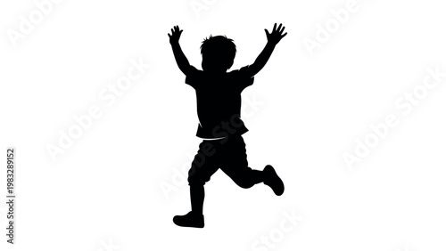 Jumping Boy Silhouette Happy Kid Vector
