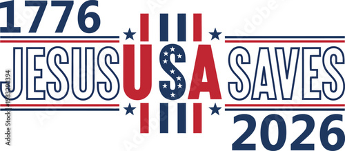 Tablou pe pânză Jesus Saves USA 1776 2026 Patriotic Christian American Red White Blue Stars Stri