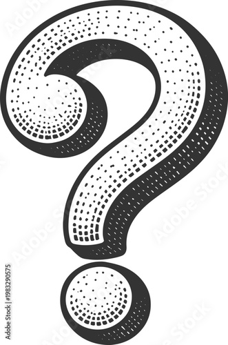Vintage Style Question Mark in Bold Dotted Design, Retro Symbol, Hand-Drawn, Engraved