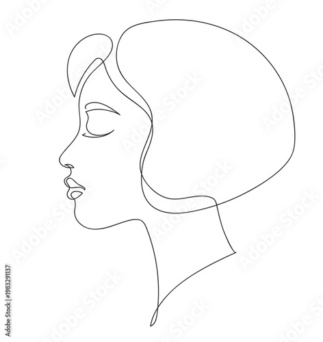Woman profile. Aphrodite portrait female beauty concept. Continuous line drawing vector illustration