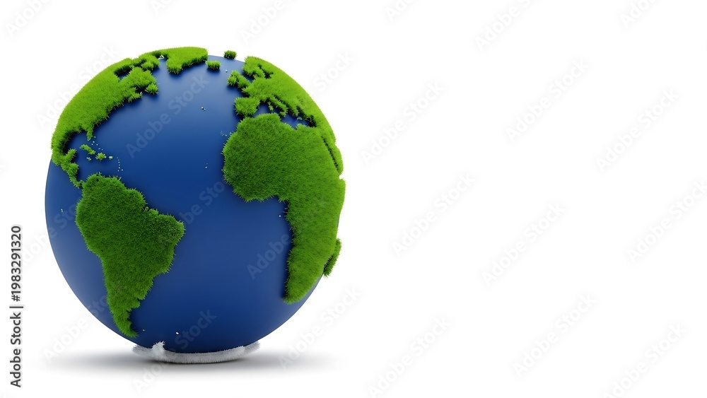 Fototapeta premium Blue globe with green grass continents on white background earth world 1