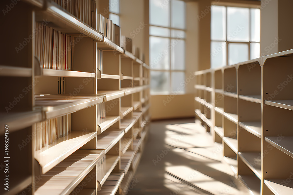 Obraz premium Empty Library Shelves with Soft Natural Light