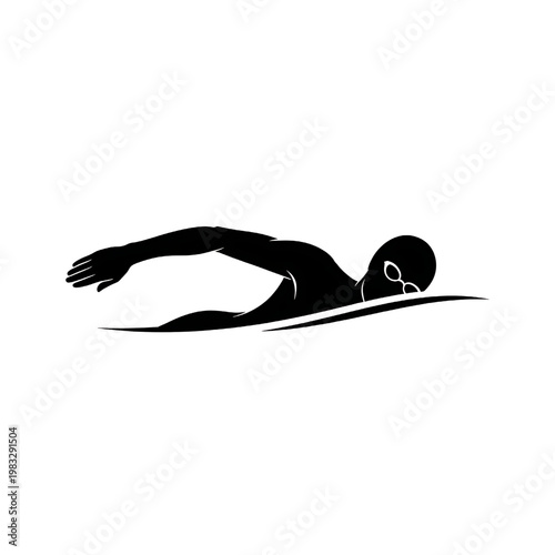 Swimmer in Action Silhouette Graphic Illustration.
