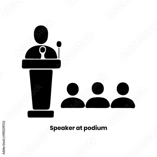 Speaker at podium addressing an attentive audience isolated on transparent background, Vector