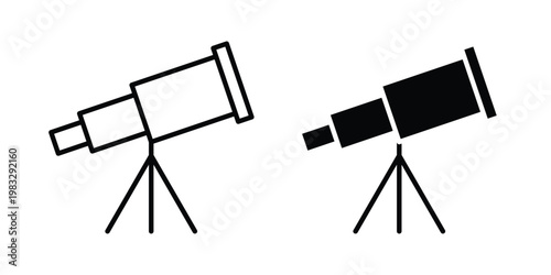 Telescope icon Flat and linear stroke vector design isolated illustration.