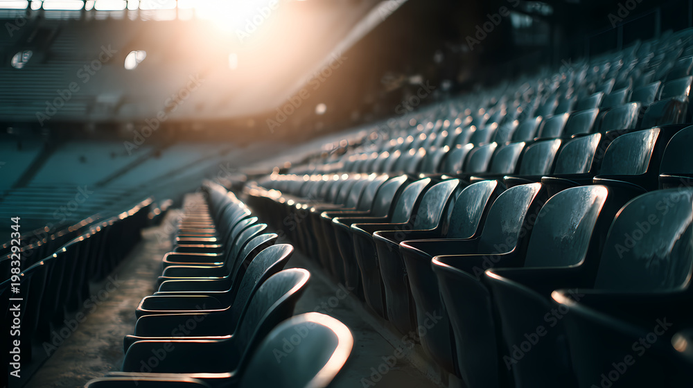 Fototapeta premium Empty Stadium Seats in Soft Evening Light