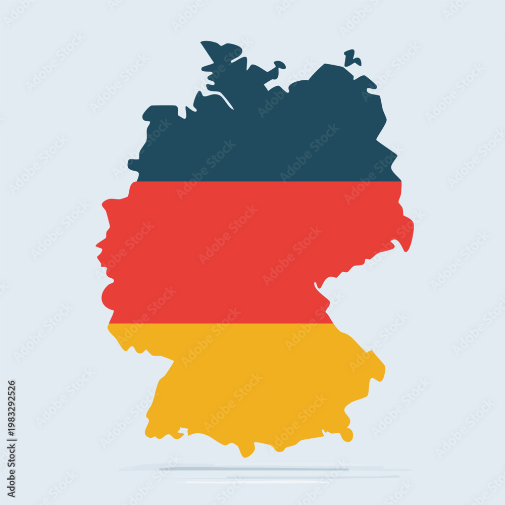Fototapeta premium Germany outline with national flag colors illustrated against a light backdrop