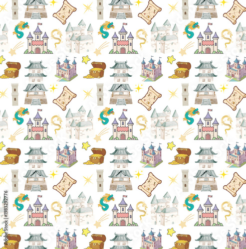 Magic Castle digital Seamless Pattern