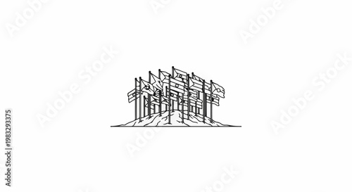 Collection of flags on poles arranged on a mound