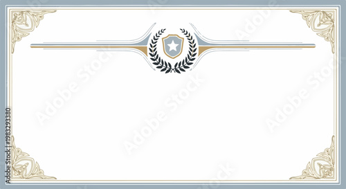 Decorative certificate border with laurel wreath and shield emblem