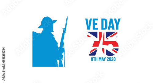 VE Day 75th Anniversary Commemoration with Soldier Silhouette and Union Jack, 8th May 2020