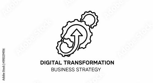 Conceptual icon of gears and arrow symbolizing business digital transformation
