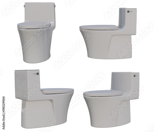 Modern white ceramic toilet set, contemporary bathroom porcelain commode collection, minimalist sanitary ware fixtures for home interior renovation isolated on Transparent Background