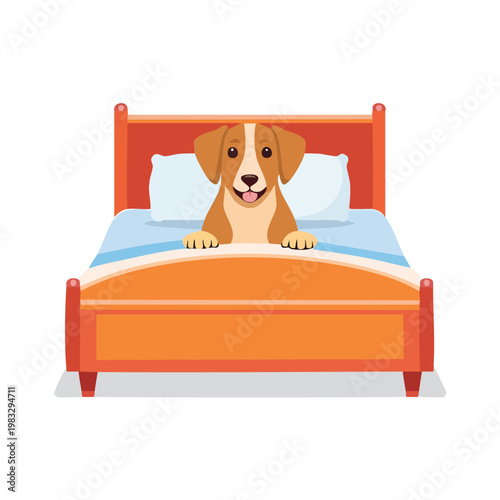 Dog in bed resting cartoon illustration isolated on white background