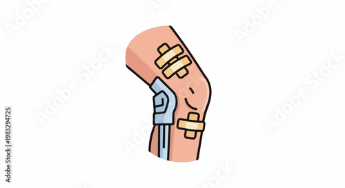 Cartoon leg with bandages and a brace indicating injury and support