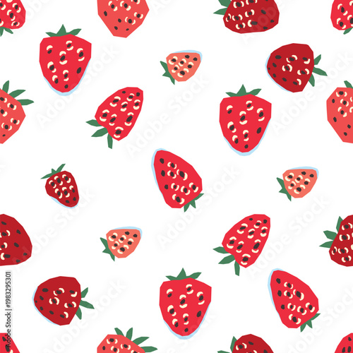 Strawberries seamless pattern creating a repeating background of fresh red berries, ideal for textile designs, packaging, and digital wallpapers, celebrating summer fruits