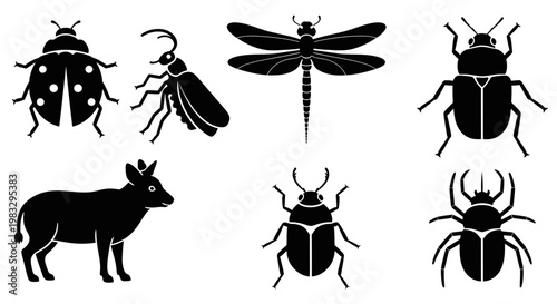 Insect and Animal Silhouettes Set: Wildlife Icons Collection