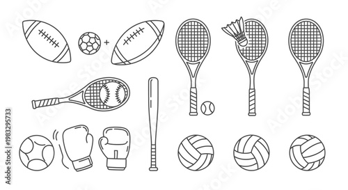 Collection of sports equipment icons.