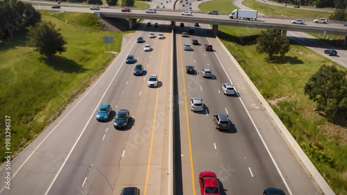 Wallpaper Mural Delivery van driver expertly maneuvers vehicle through congested highway traffic, viewed from aerial perspective, illustrating the intricacies of logistics and transportation operations on large scale Torontodigital.ca