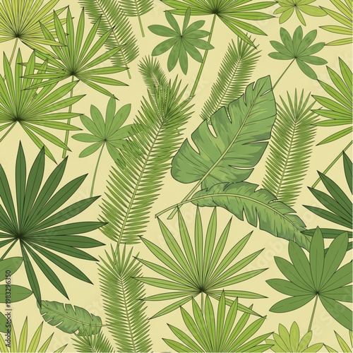 Tropical Leaves Pattern on Light Background.