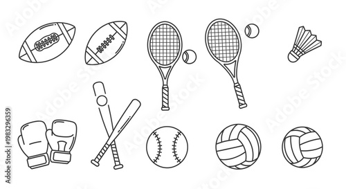 Collection of various sports icons and equipment.